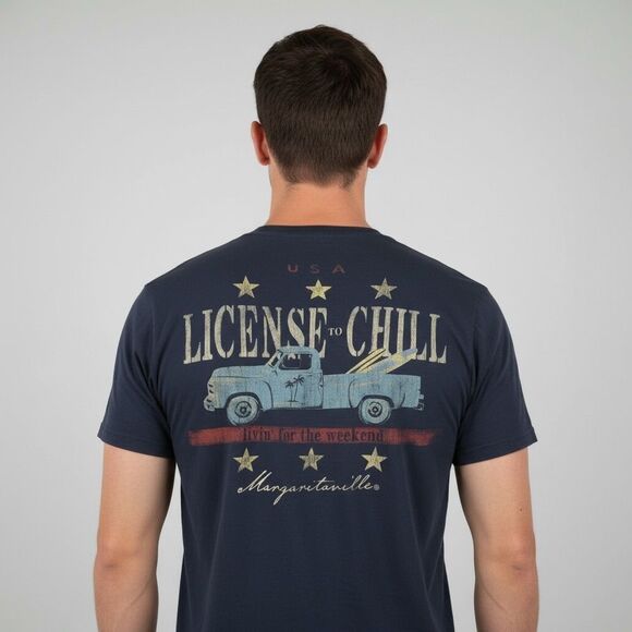 Margaritaville Jimmy Buffett License to Chill Pocket T-Shirt Blue Large Unisex - Picture 7 of 7